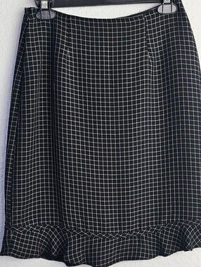 Michele Petite Black White Windowpane Plaid Skirt Petite Side Zip Lined Size 6
